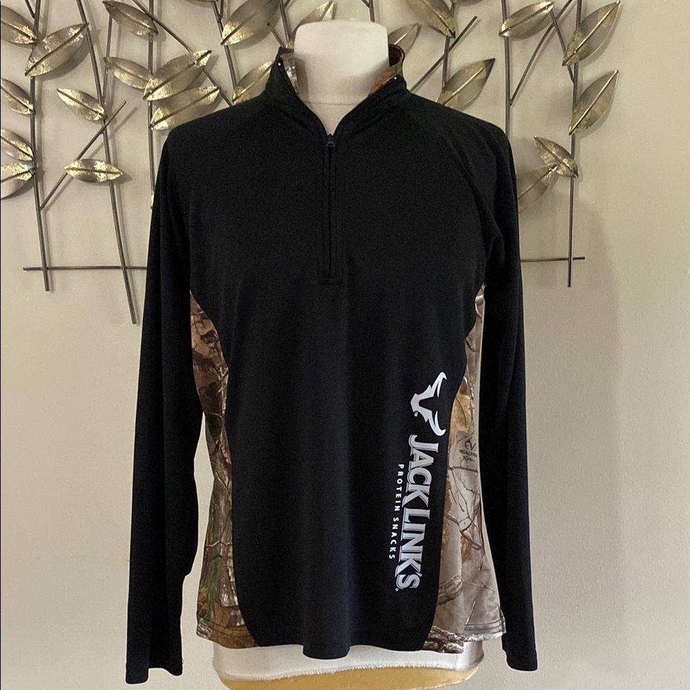 Black and Brown Long Sleeve Tee with Camouflage Detail
